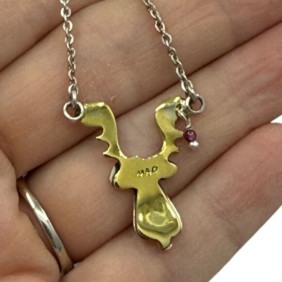 Far Fetched Doggie Reindeer Necklace Mixed Metals Holiday Christmas 18in Chain - Picture 5 of 7